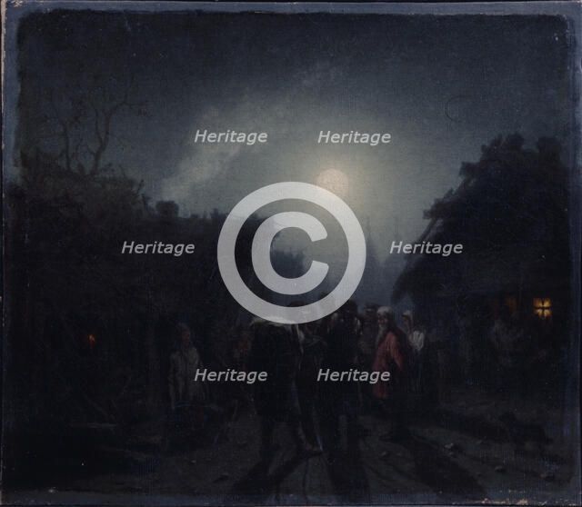 Before a Tavern. Night scene, 1860s-1870s. Artist: Solomatkin, Leonid Ivanovich (1837-1883)