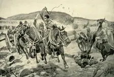 Before Ladysmith - Horse Artillery Galloping to Take Up a New Position 1900. Creator: Richard Caton Woodville II