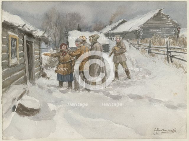 Before search and seizure (from the series of watercolors Russian revolution), 1920. Artist: Vladimirov, Ivan Alexeyevich (1869-1947)
