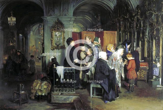 'Before the Confession', 1877.  Artist: Alexei Ivanovich Korzukhin