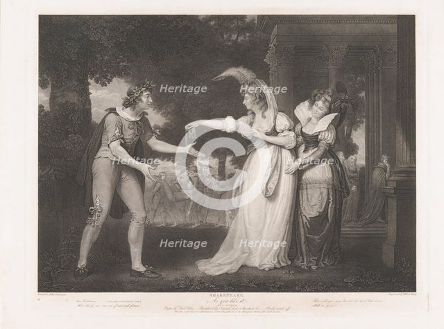 Before the Duke's Palace-Rosalind, Celia, Orlando, the Duke..., first published 1800; reissued 1852. Creator: William Satchwell Leney.