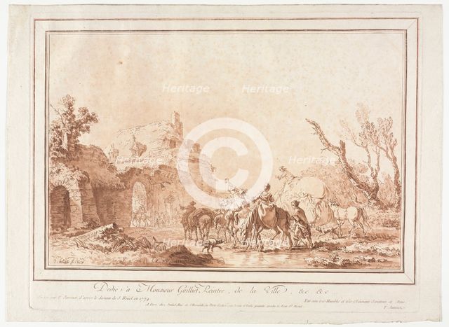 Before the Rampart of a Village, 1774. Creator: Jean François Janinet (French, 1752-1814).