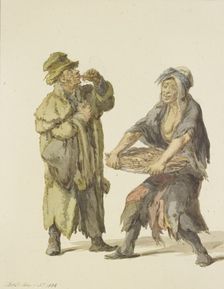 Beggar buying a fish from a ragged fishwife, c1834. Creator: C. H. Meyer
