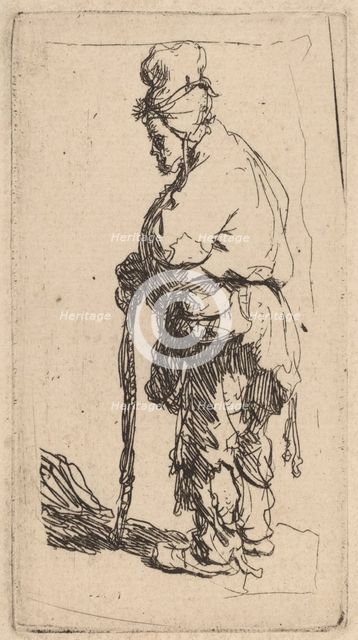 Beggar Leaning on a Stick, Facing Left, c. 1630. Creator: Rembrandt Harmensz van Rijn.