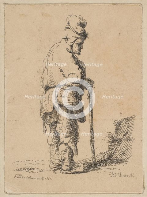 Beggar Leaning on a Stick (reverse copy), 1851. Creator: F Bradshaw.