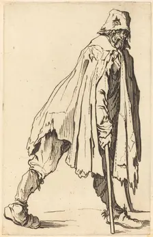 Beggar with Crutches and Cap, c. 1622. Creator: Jacques Callot