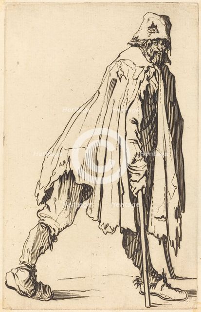 Beggar with Crutches and Cap, c. 1622. Creator: Jacques Callot.