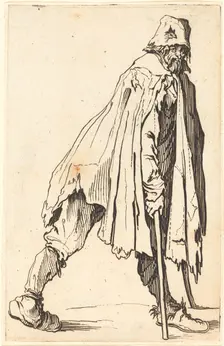 Beggar with Crutches and Cap, c. 1622. Creator: Jacques Callot