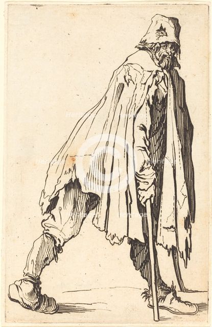Beggar with Crutches and Cap, c. 1622. Creator: Jacques Callot.