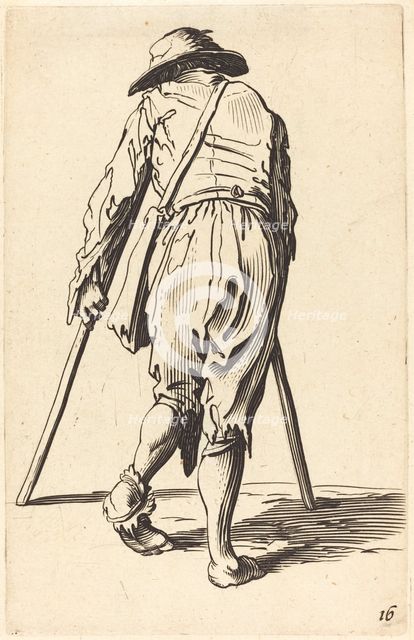 Beggar with Crutches and Hat, Back View. Creator: Unknown.