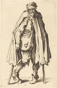 Beggar with Crutches and Sack, c. 1622. Creator: Jacques Callot