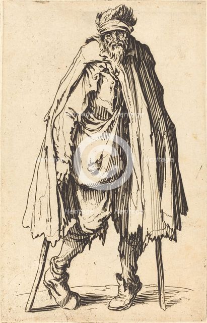 Beggar with Crutches and Sack, c. 1622. Creator: Jacques Callot.