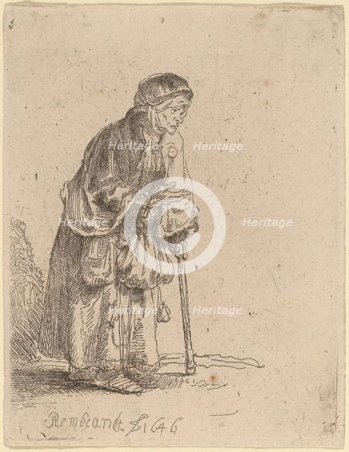 Beggar Woman Leaning on a Stick, 1646. Creator: Rembrandt Harmensz van Rijn.