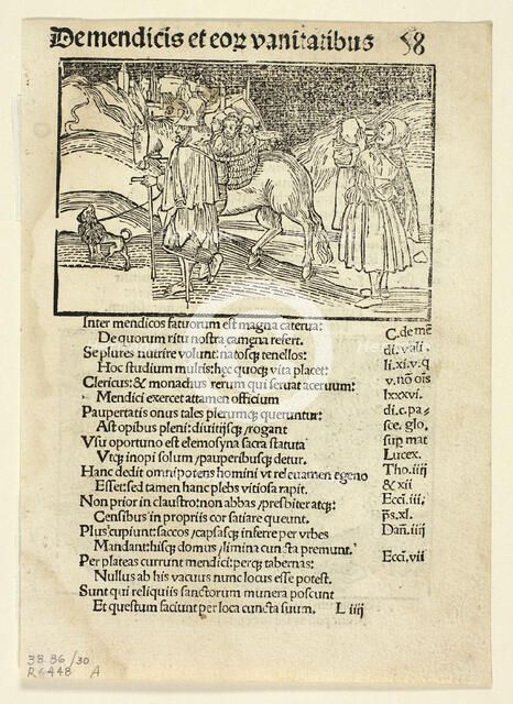 Beggars and Their Vanities (recto) and Of Irate Women (verso) from...1497...assembled 1929. Creators: Unknown, Johann Reinhard Grüninger, Sebastian Brant, Wilhelm Ludwig Schreiber.