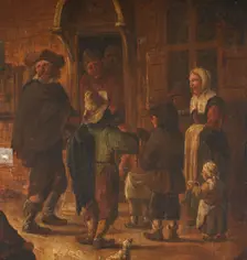 Beggars at the door of the inn, in the style of Adriaen van Ostade. Creator: Unknown