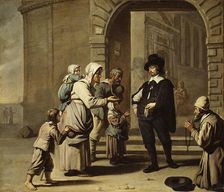 Beggars at a Doorway. Creators: Master of the Beguins, Abraham Willemsens