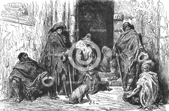 ''Beggars in Cathedral of Barcelona; Notes on Spain', 1875. Creator: Unknown.