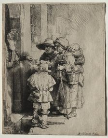 Beggars Receiving Alms at the Door of a House, 1648. Creator: Rembrandt van Rijn (Dutch, 1606-1669)
