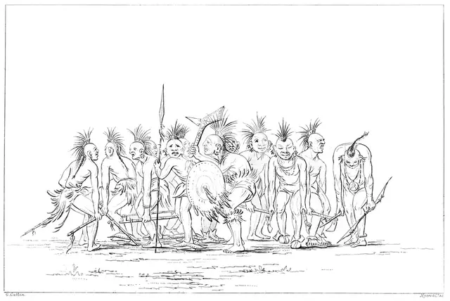 Begging dance, Sac and Fox, Rock Island, Upper Mississippi, 1841.Artist: Myers and Co