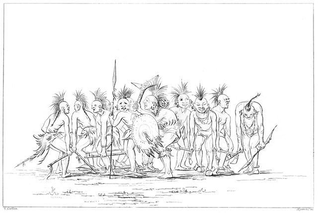 Begging dance, Sac and Fox, Rock Island, Upper Mississippi, 1841.Artist: Myers and Co
