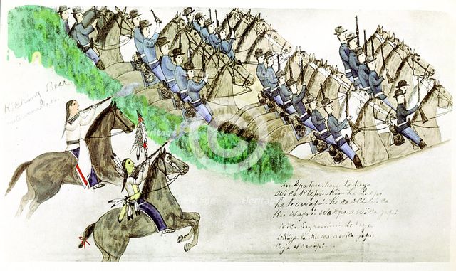 Beginning of the Battle of the Little Big Horn, Montana, USA, 25 June 1876, (c1900). Artist: Amos Bad Heart Buffalo