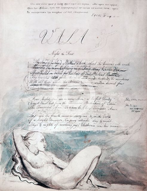 Beginning of the illustrated poem 'The Four Zoas', by William Blake, 1797.  Creator: William Blake.