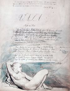 Beginning of the illustrated poem The Four Zoas by William Blake, 1797. Creator: William Blake
