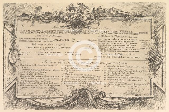 Beginning "Iscrizione nei lati del Ponte di Rimino" ("Inscription on the side of the R..., ca. 1748. Creator: Giovanni Battista Piranesi.