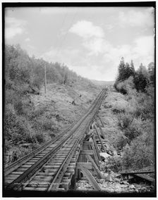 Beginning the ascent, Mt. Wash. Ry., White Mountains, between 1890 and 1901. Creator: Unknown