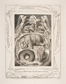 Behemoth and Leviathan, from Illustrations of the Book of Job, 1825-26. Creator: William Blake