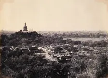 Beijing, China: the Buddhist temple surrounded by gardens and low buildings, during the..., 1860. Creator: Felice Beato