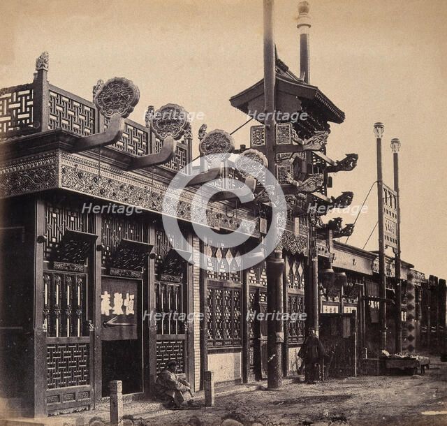 Beijing, China: an ornate shop exterior in the Chinese quarter. Creator: Felice Beato.