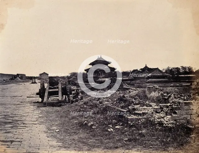 Beijing, China: Chinese army guns on the city wall, after capture by the English..., 1860. Creator: Felice Beato.
