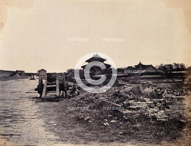 Beijing, China: Chinese army guns on the city wall, after capture by the English..., 1860. Creator: Felice Beato.
