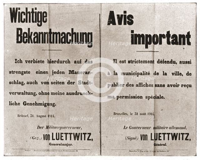 'Belgium, German Proclamations', 1914. Creator: Unknown.