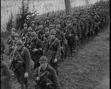 Belgian Army Marching in Full Retreat, 1940. Creator: British Pathe Ltd