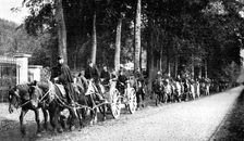 Belgian artillery avoiding German Taube planes, First World War, 1914