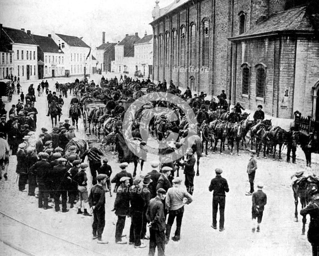 Belgian guns, made by Krupp, preparing for battle near Ghent, Belgium, First World War, 1914. Artist: Unknown
