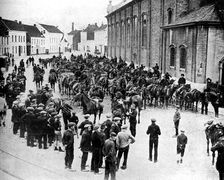 Belgian guns, made by Krupp, preparing for battle near Ghent, Belgium, First World War, 1914