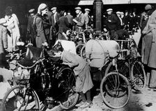 Belgian refugees with their bicycles and possessions outside the Gare du Nord, Paris, July 1940