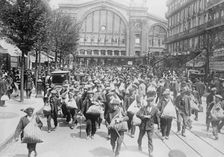 Belgian Reservists leaving Gare de l'Est [i.e., Gare du Nord], 1914. Creator: Bain News Service