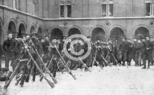 Belgian soldiers of the 9th Mixed Brigade, Battle of Liege, Belgium, 5-16 August 1914. Artist: Unknown