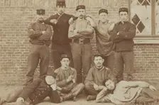 Belgian soldiers posing for a group portrait in a casual manner, 1908. Creator: Unknown