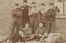 Belgian soldiers posing for a group portrait in a casual manner, 1908. Creator: Unknown