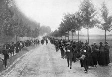 Belgians fleeing from Termonde, First World War, 1914, (1920)
