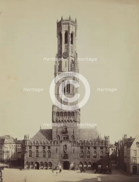 Belfry above the market hall (Cloth Hall) from the northwest from the Markt, Bruges, 1880-1890.  Creator: Unknown.