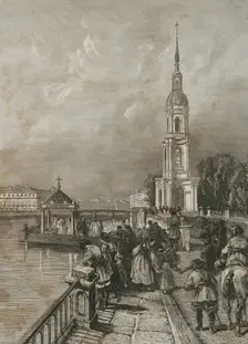 Bell tower of St. Nicholas Naval Cathedral, Saint Petersburg, Russia, 1839. Creator: Hippolyte Lalaisse