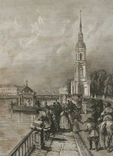 Bell tower of St. Nicholas Naval Cathedral, Saint Petersburg, Russia, 1839. Creator: Hippolyte Lalaisse