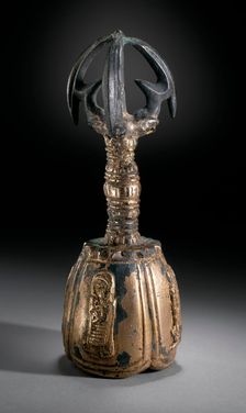 Bell with Four Deva Kings (Sach'onwang) and Handle in the Form of a Vajra (Kumgang), the Buddhist... Creator: Unknown