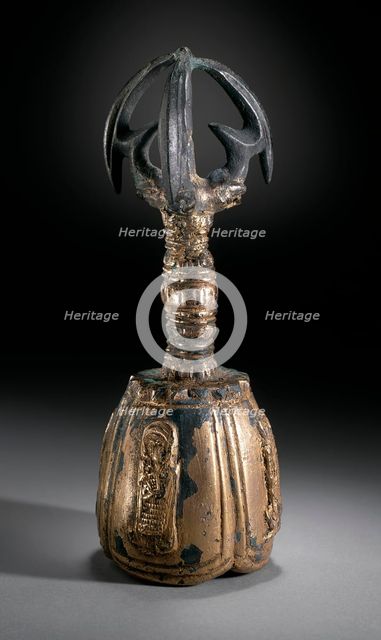 Bell with Four Deva Kings (Sach'onwang) and Handle in the Form of a Vajra (Kumgang), the Buddhist... Creator: Unknown.